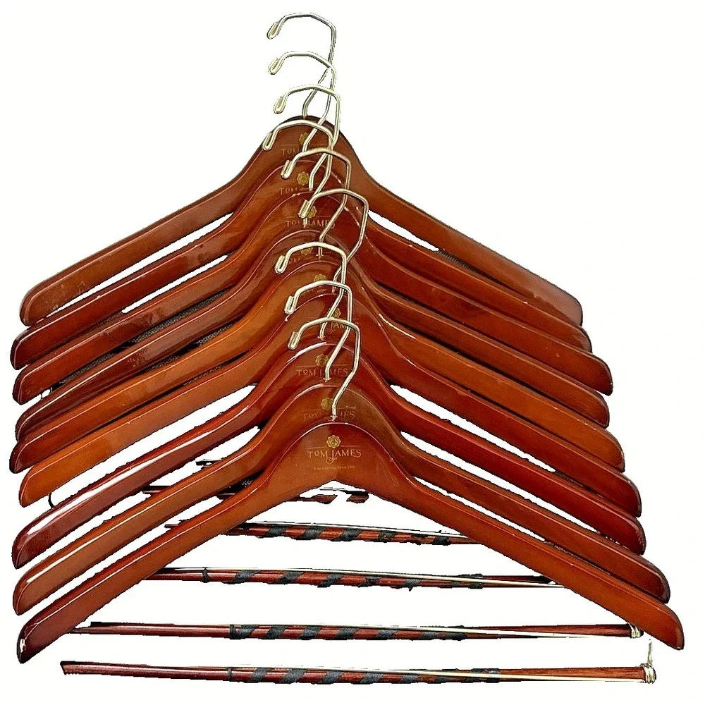 Lot of 18 Vintage Tom James Wooden Hangers Pants Blazers Excellent Conditon